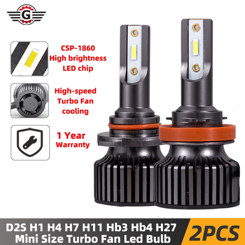 2 шт. супер яркие светодиодные лампы 6000K H7 D2S D2R H1 H3 H4 HB3 HB4 9005 9006 9012 H27 880 H13 CSP турбо