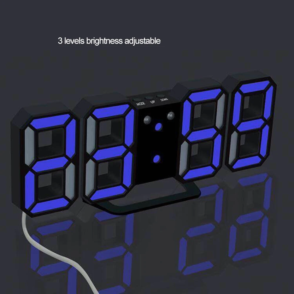 Digital clock 3d Led Digital Alarm Clocks Wall Clock Hanging Watch Usb Wake Up Table Clock Calendar Thermometer Digital Watch For Home Office