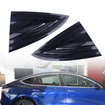 

2pcs Rear Window Louver Shutter Cover Trim Frame Black Carbon Fiber Texture Plastic Fit For Tesla Model 3 2018 2019