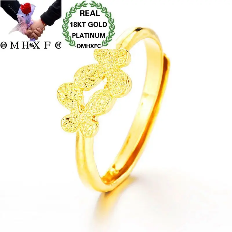 OMHXFC Wholesale European Fashion Woman Girl Party Birthday Wedding Gift Flower Bowknot Feather Heart 18KT Real Gold Ring RI45 | Украшения
