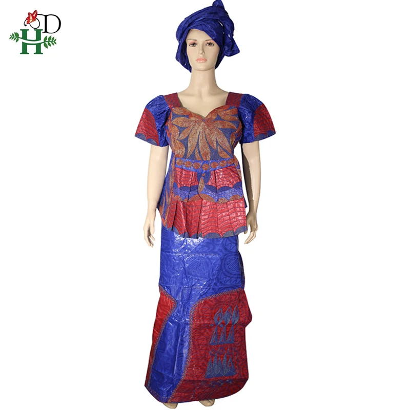 

H&D african dresses for women bazin riche skirt short rapper with scarf embroidery dashiki lady tops south africa female clothes