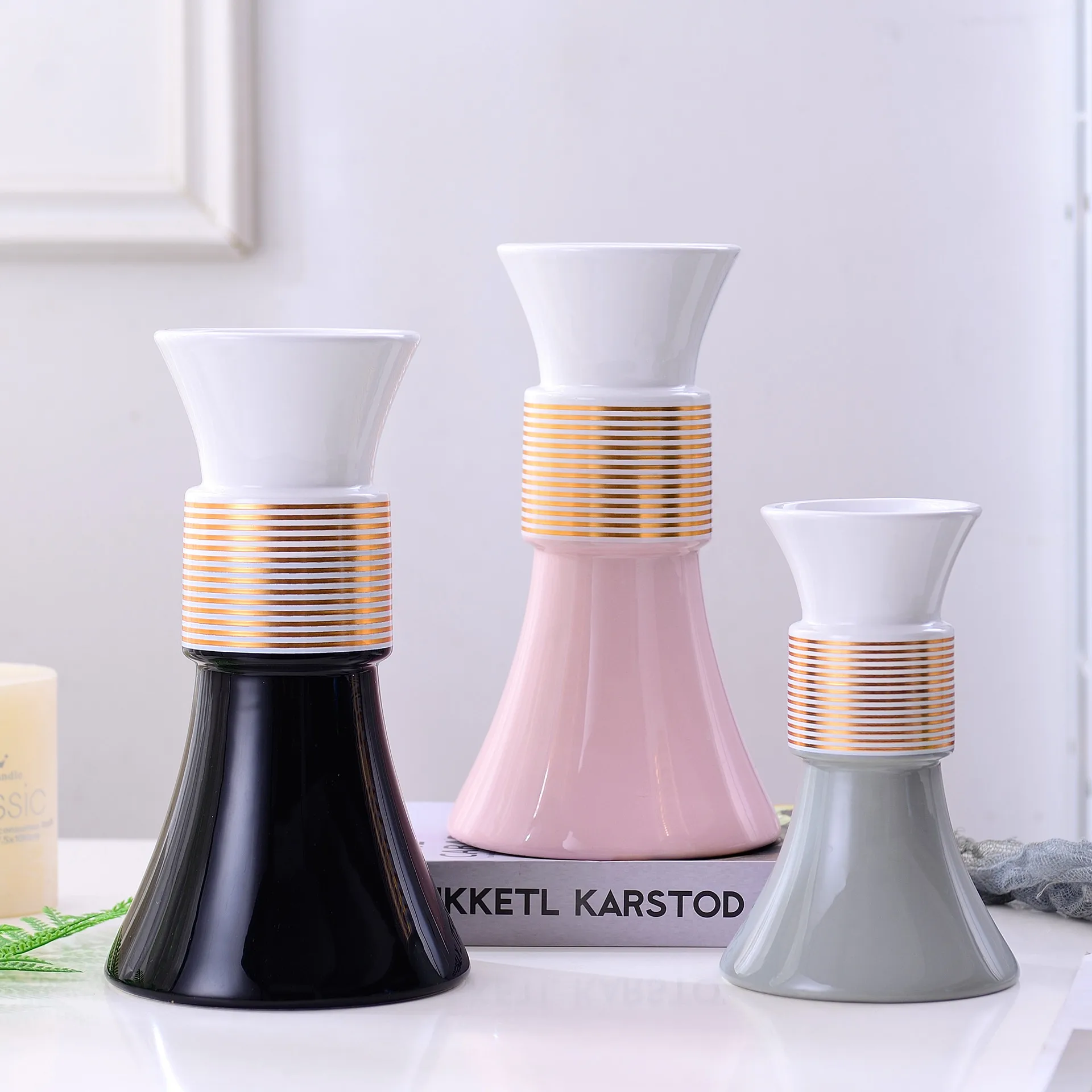 

Simple Modern INS White Gold Gray Pink Two-color Ceramic Vase Flower Home Decoration Ornaments Crafts Vase Decoration Home