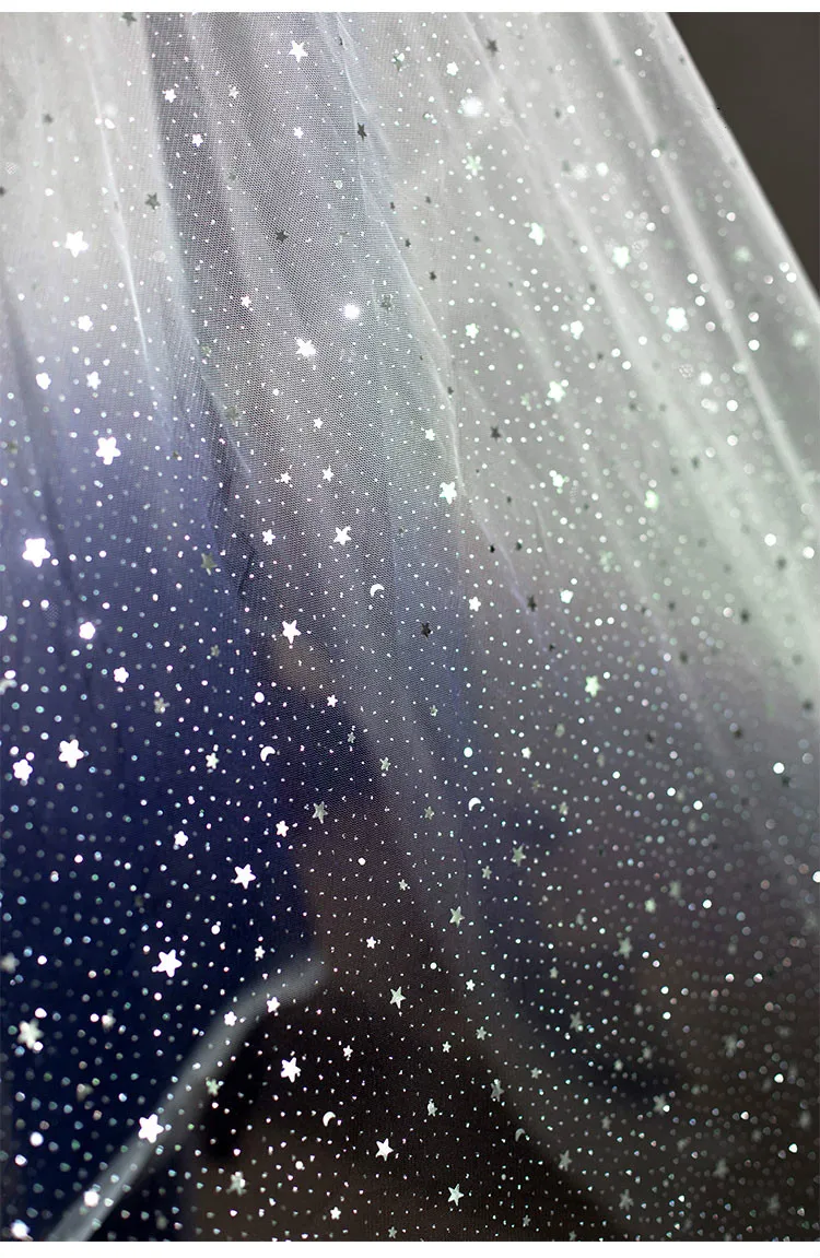 Soft Fabric Chiffon Fabric Sheer Dancing Dress Material Blue White Gradient Stars Gauze Sequin Mesh