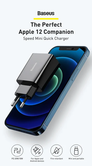 Cargador rápido Speed Mini, USB-C, PD, 3A, 20W (negro) Baseus