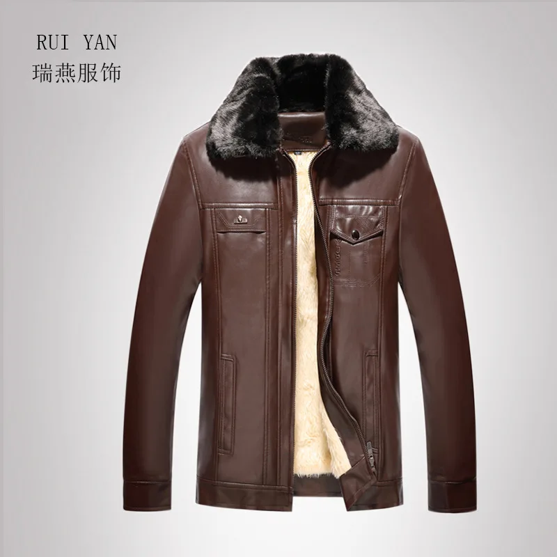 

2019 Autumn And Winter Washing Leather Coat Middle-aged Brushed And Thick PU Leather Men's Daddy Clothes Square Collar