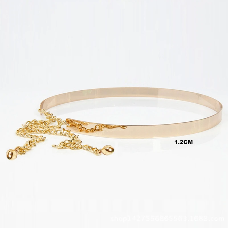 Металлический зеркальный поясной ремень для девушек, модный дизайнерский ремень с металлической цепью и пряжкой, широкий поясной золотой ремень с двойной пуговицей - Цвет: BET0301GD1