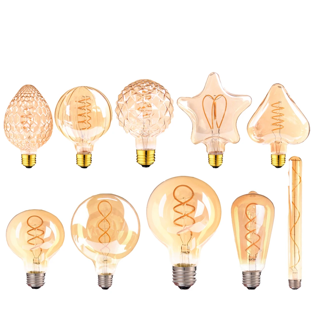 E27 Retro Spiral Light LED Filament Bulb 110V 220V ST64 G80 G95 G125 Dimmable 4W 2200K Vintage Lamps For Decorative Lighting