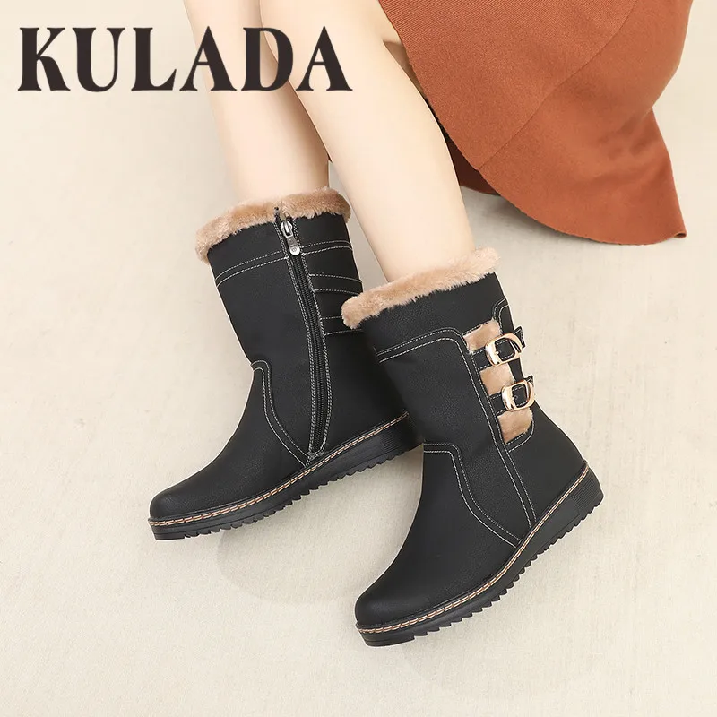Женские зимние ботинки KULADA повседневные теплые средней длины на молнии с толстой