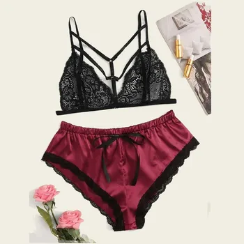 

Women Sexy Lingerie Sleepwear Silk Satin Sexy Flowers Floral Lace Pajamas Underwear Sleep Wear Women Suit Shorts пижама