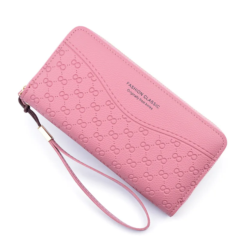 Women Long Wallet Wristband Female Many Departments Zipper Purse Checked Embossed Wallets Phone Pocket Card Holder Ladies Clutch