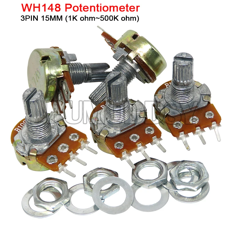 5PCS WH148 B1K B2K B5K B10K B20K B50K B100K B500K 3Pin 15mm Shaft Amplifier Dual Stereo Potentiometer 1K 2K 5K 10K 50K 100K 500K |