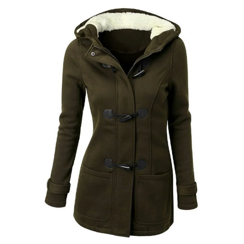 

Large Size Women's Jacket Autumn Thick Winter Overcoat Female Long Hooded Coat Outwear Mixed Cotton Horn Leather Buckle Jacket