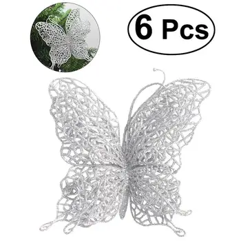 

6Pcs Christmas Butterfly 3"/8cm Christmas Decorations Christmas Tree Ornaments Wedding Party Decorations Xmas Decor