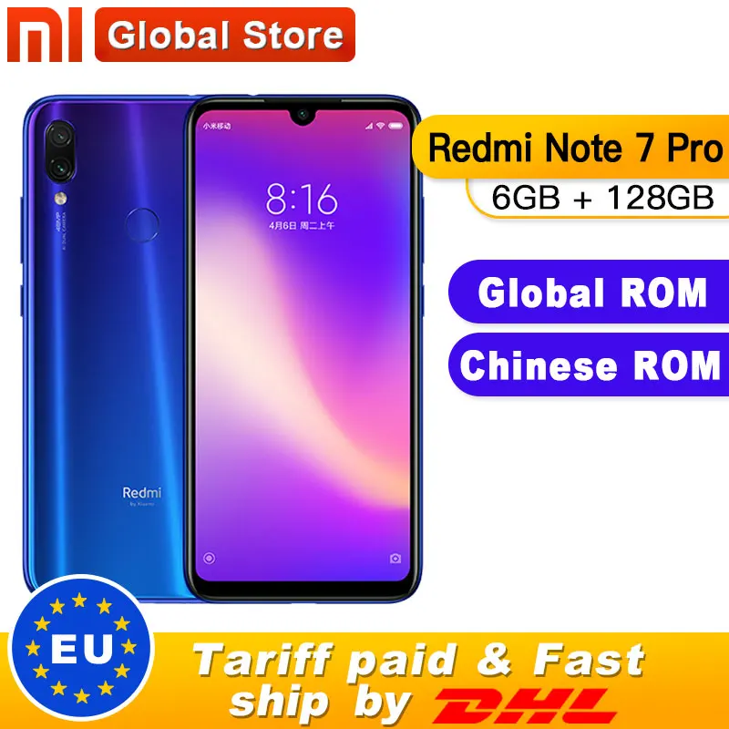 Глобальный Встроенная память Xiaomi Redmi Note 7 Pro 6 ГБ 128 Гб Смартфон Snapdragon 675 Octa Core 4000 мАч 6,3 в форме капли с Экран 48+ 13 Мп