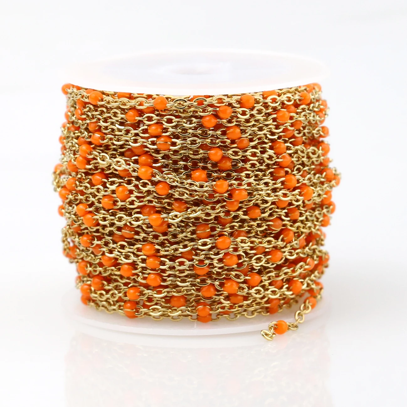2 мм ширина нержавеющей стали золото/стальные цепи ювелирные изделия DIY эмаль овальный шар бисерная цепь для женщин ожерелье Браслеты ножной браслет - Цвет: Gold Orange