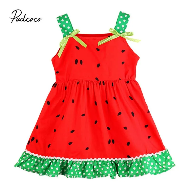 Коллекция года, летняя одежда для малышей платье-комбинация с арбузным принтом для маленьких девочек вечерние платья без рукавов с фруктовым принтом, Длинный топ на каждый день для детей возрастом до 5 лет