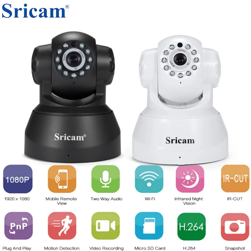

Original Sricam SP012 1080P Wireless IP Camera WiFi Indoor Surveillance Monitor 80 degree View Cam Support Waterproof SD Card