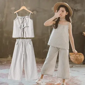 

Girls Suits Kids Summer Suits New 2019 New Children Sling Shirt and Pants Striped Two-piece Outfit Toddler Baby Set