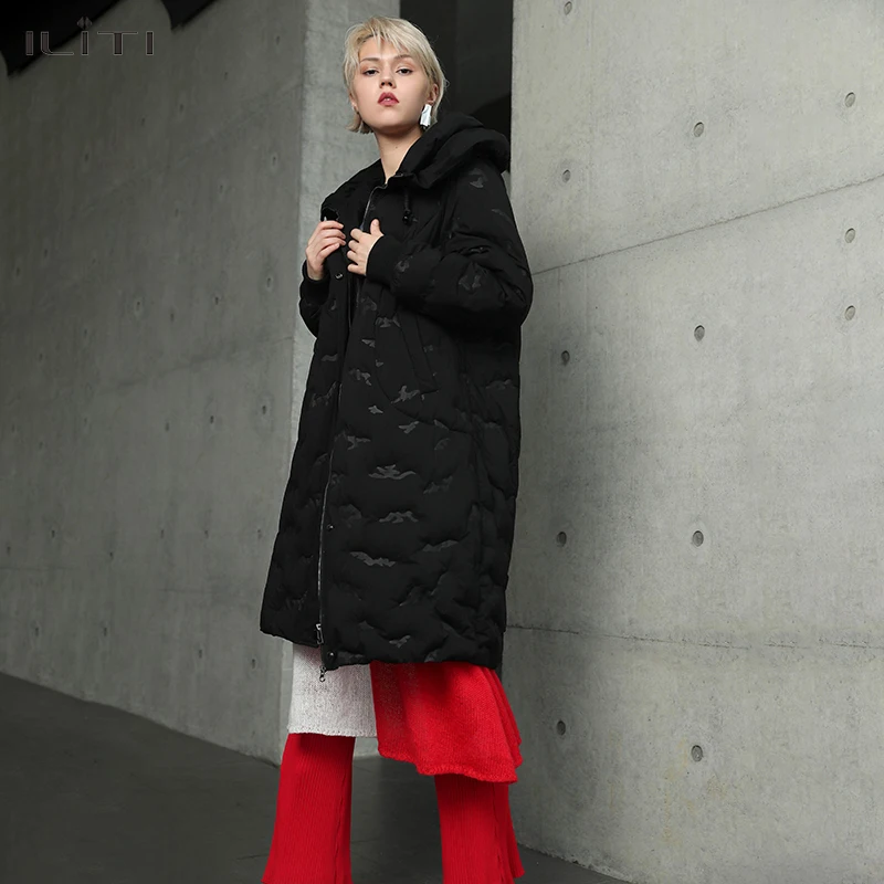 black parka Fashion Winter long thick warm fluffy down coat female Camouflage print hooded down parkas warm down jackets F2172 ladies long puffer coat