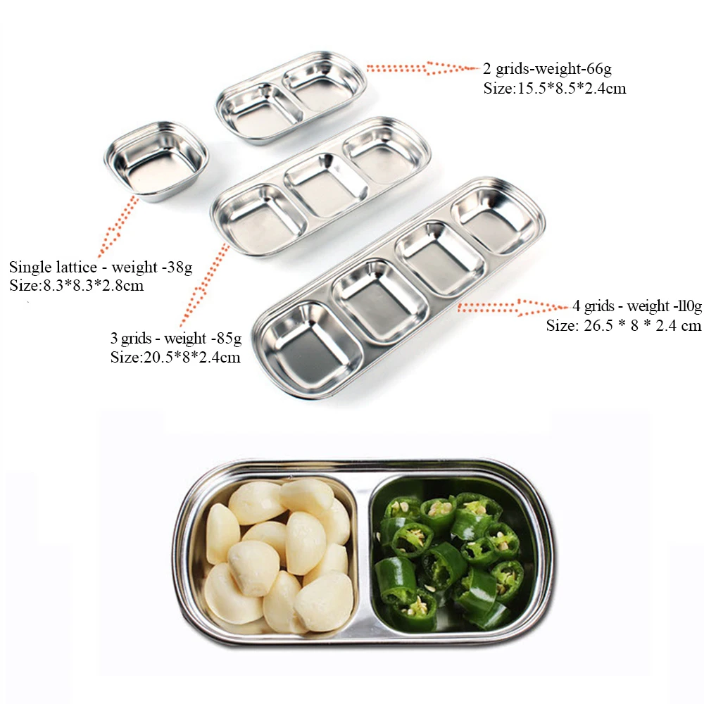 Outdoor barbecue dipping dish Stainless steel multi- style flavor plate BBQ sauce seasoning tray Oil and vinegar dish 1/2/3/4