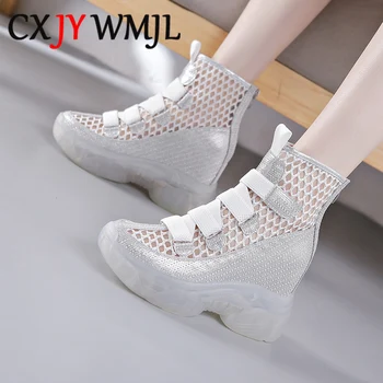 

Summer Sandals For Women Fashion Breathable Mesh Shoes 2020 New Wedge Sandals Women's Heel Zipper Platform Boots Jelly Bottom 39