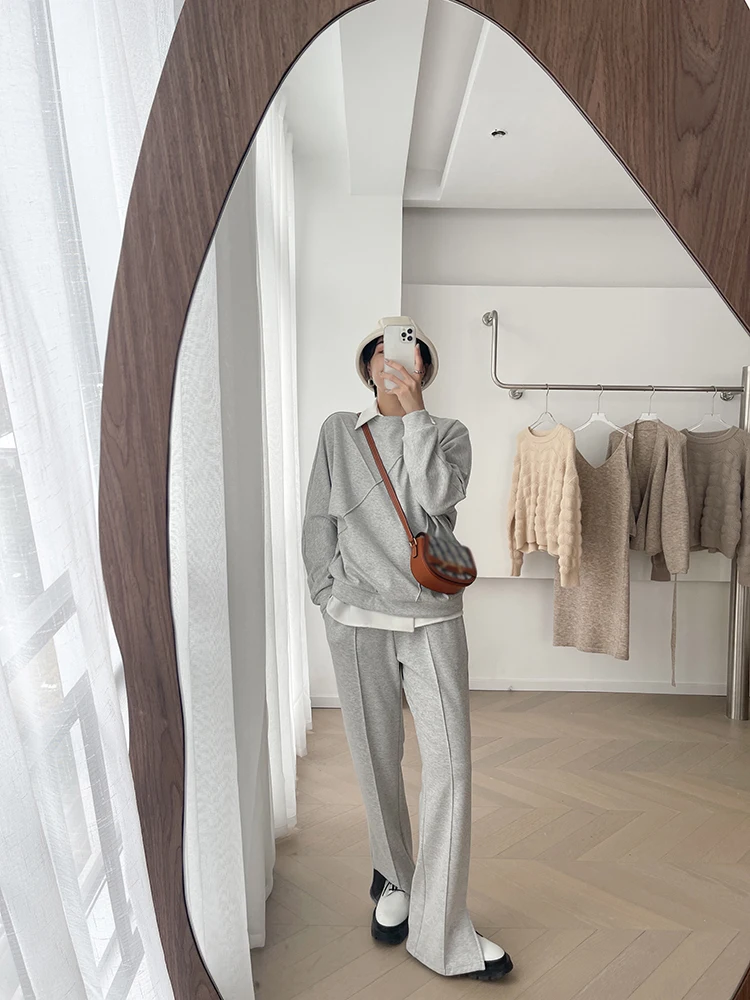 plus size pant suits for special occasions Bornladies 2022 Women Cotton Sweatshirt Suit Oversized Sets Female Stylish O Neck Loose Sweatshirt + Long Pants Suits Sets skirt suit set