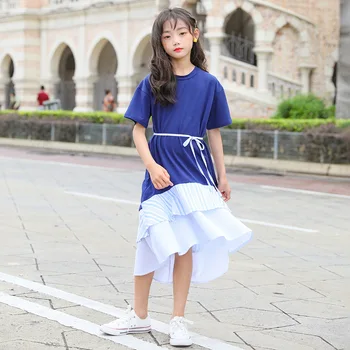 

2020 Girls Dresses Summer Clothes Kids Dress For Girl Irregular Frocks Stitching Children's Clothing Princess Dresses 6-16Y
