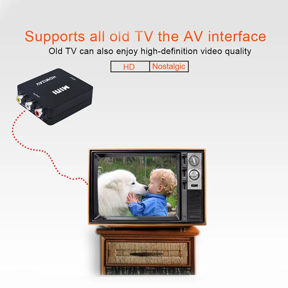  1080P Mini Hd Converter Box Hdmi a Rca Av Cvbs Video Composito Audio Adattatore Ac