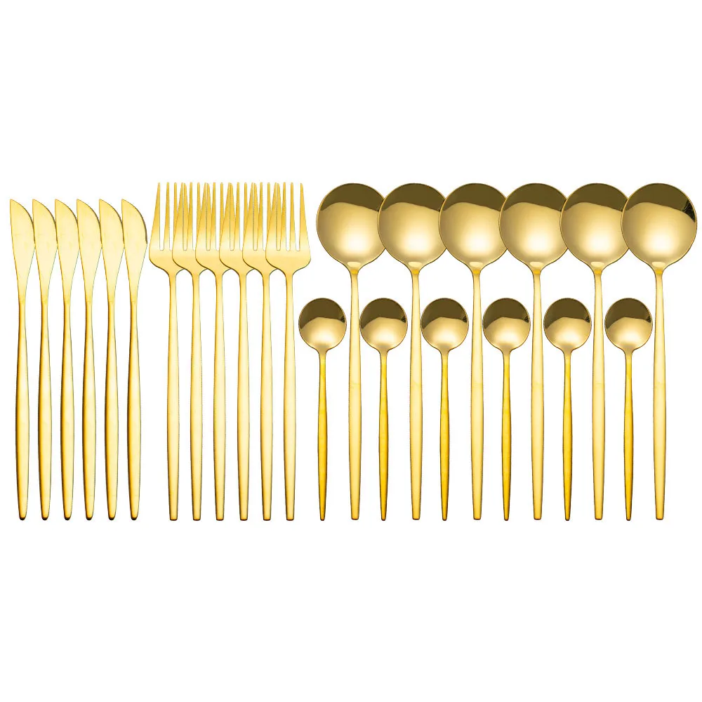 24 Piece Set Golden Silver Cutlery Home Kitchen Utensil Dinner Tableware Dinnerware Stainless Steel Knife Fork Spoon | Дом и сад