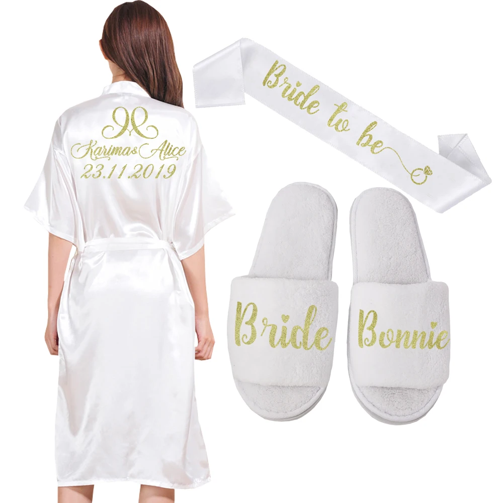 Prix Robe longue personnalisée robe de personnalité de mariage pour Bridedal fête émulation soie douce maison peignoir pour les femmes Kimono Robes