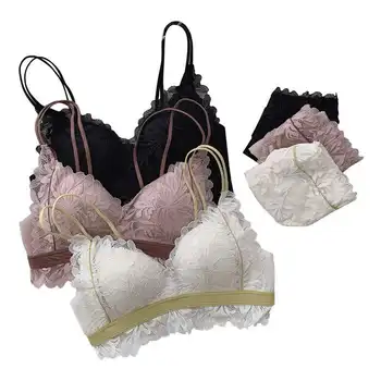

Hantan French lace bra set, push-up bra and panty set, thin triangle cup bra, retro fashionable bra set, contrast color matching