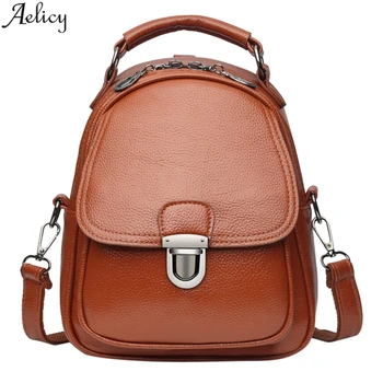 

Aelicy Sweet Mini Shoulder Bag High Quality Oil Wax leather Backpack Fashion Girl Solid Color Small Backpack Female Bag