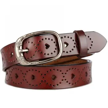 

fashion trend heart-shaped hollow leather belt women's Pure cowhide casual wild thin belt female student jeans decorative belt