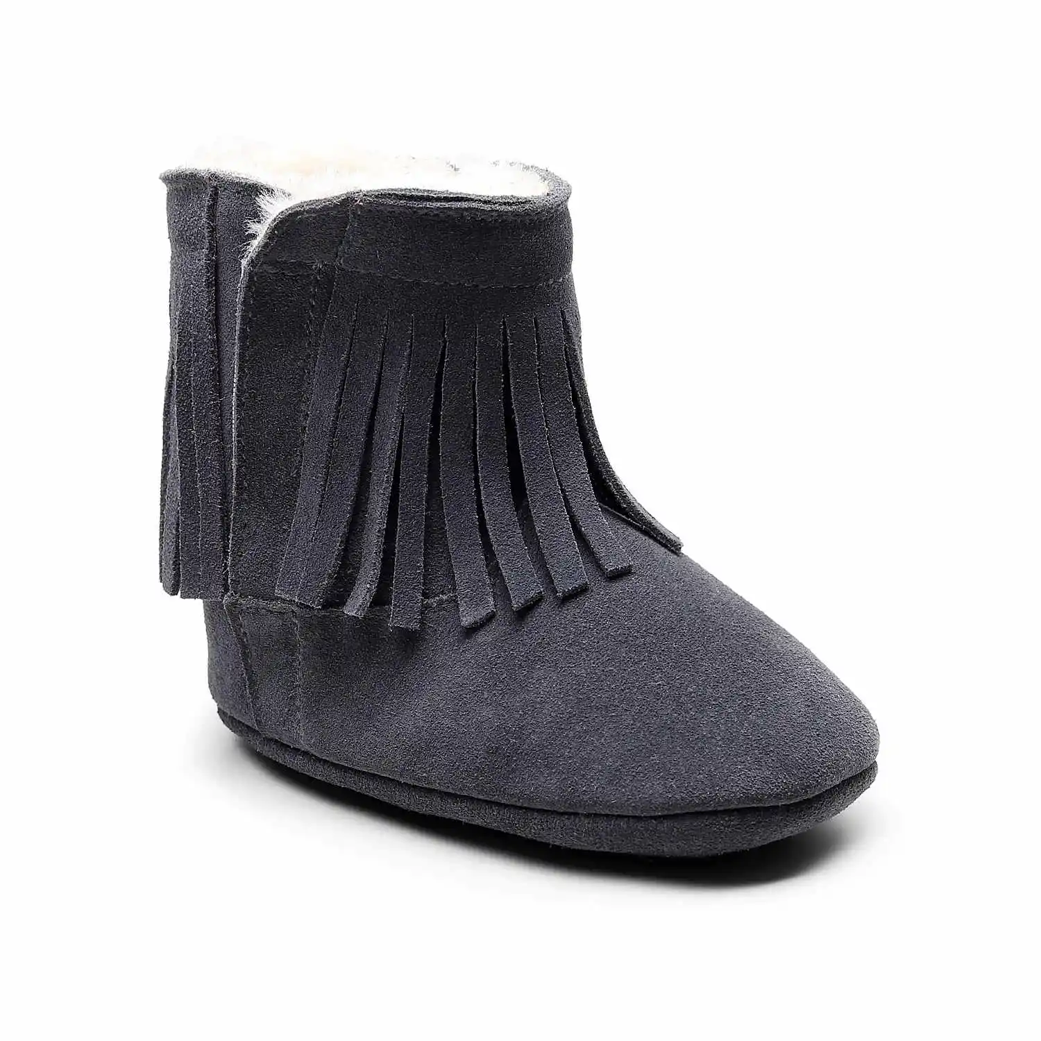 Детская зимняя замшевая обувь; утепленные меховые ботинки с бахромой для новорожденных; очень теплые ботинки для новорожденных; Жесткая Резиновая подошва; Детские ботиночки - Цвет: dark grey