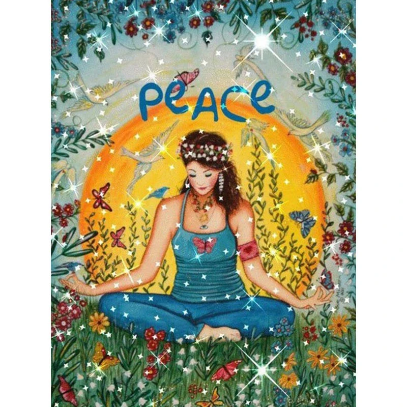 Full-square-Round-Diamond-Painting-Cross-Stitch-Yoga-girl-and-peace-3d-mosaic-kits-Diamond-Embroidery