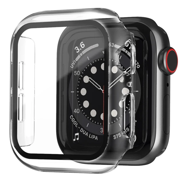 360 Full Cover for Apple Watch 45mm 41mm 44mm 40mm 42mm 38mm, Plating Case Glass Screen Protector for iwatch SE 7 6 5 4 3 2 1 Clear