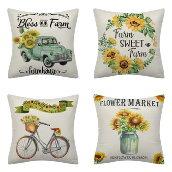 

Cross Border New Style Farm Sunflower Pillow Covers Happy Summer Thanksgiving Autumn Harvest Digital Printing