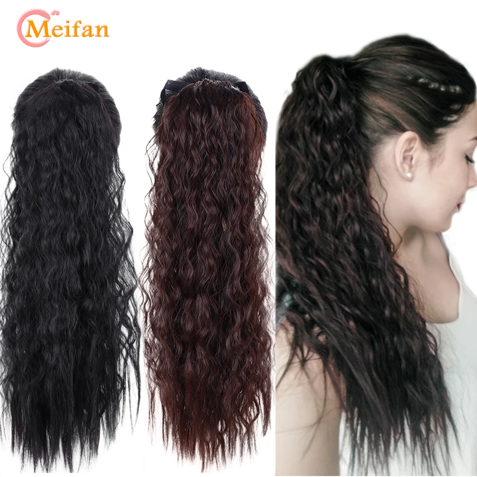 

MEIFAN Long Corn Curly Ponytail Clip in Ponytail Extensions Synthetic Hairpiece Drawstring Wrap Ponytail Natural Fake Hair Tail