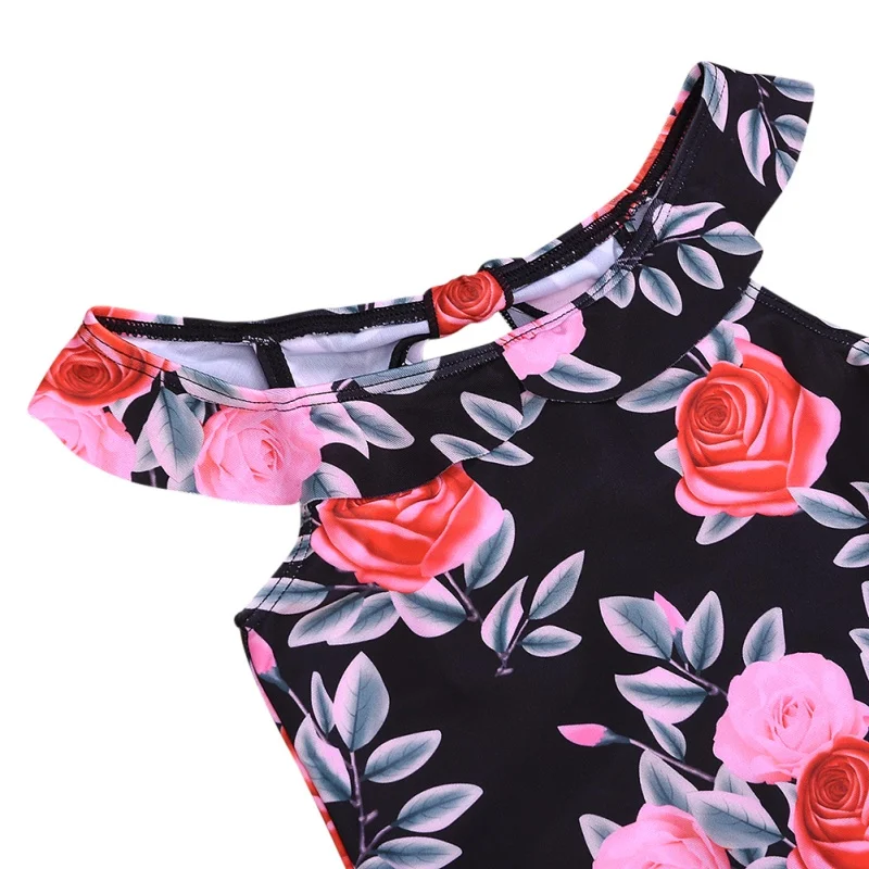 Girls Swimwear Summer Floral Print Back Hollow Sleeveless Bodysuit Swimsuit For Kids 1-5Y
