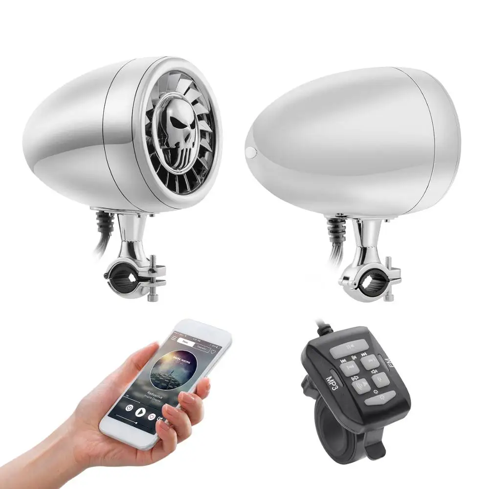 

Motorcycle/ATV/Boat Audio System with Bluetooth, FM Radio, Aux Input, One Pair of 5" Weatherproof Speakers (Chrome)