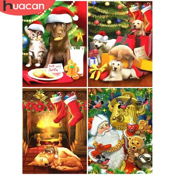 

HUACAN Full Square Diamond Embroidery Dog Craft Kit Sale 5D DIY Diamond Painting Christmas Socks Mosaic Animal Home Decoration