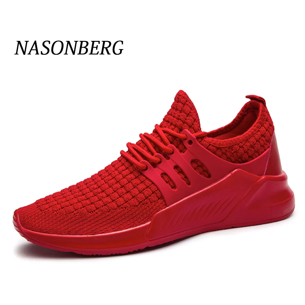 

NASONBERG Breathable Casual Knitted Mesh Men's Shoes Solid Shallow Lace Up Lightweight Soft Men Sneakers Shoes Man Footwear