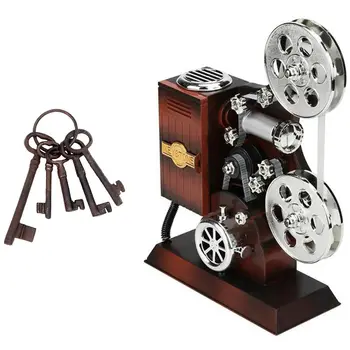 

1 Set Pirate Treasure Chest Keys Set,Key Ring & 1 Pcs Classic Movie Projector Music Box Wooden Gift Toy Ornaments