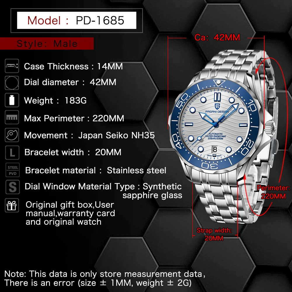 PAGANI DESIGN Mens Watches 2023 Top Brand Luxury NH35 Men Mechanical Wristwatch Automatic Watch For Men 200M Waterproof Ceramic