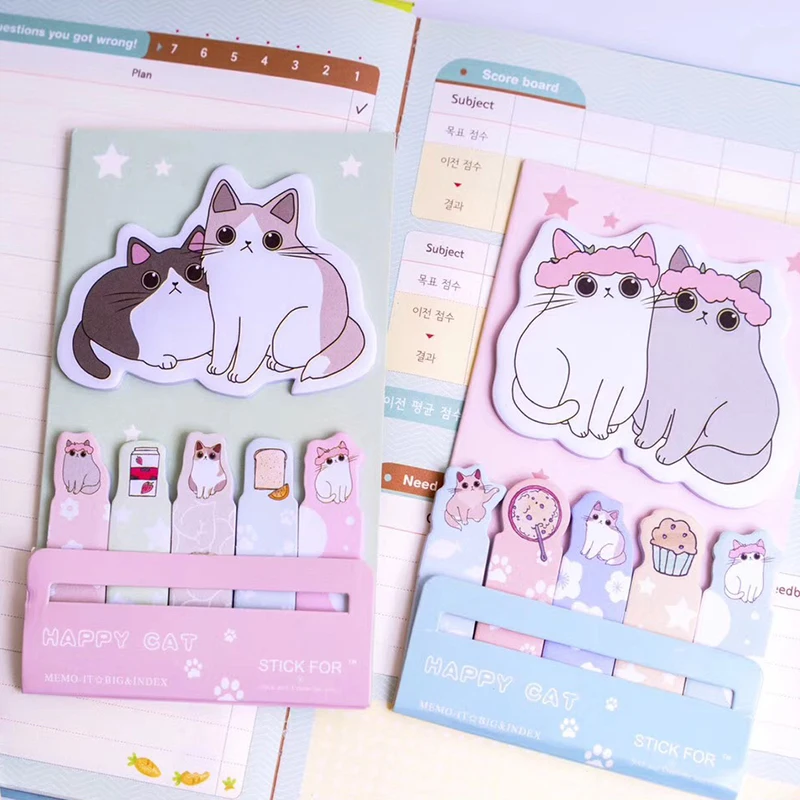

kawaii planner stickers memo pads cat page tabs index markers sticky notes office and school supplies cute stationary 20 sheets