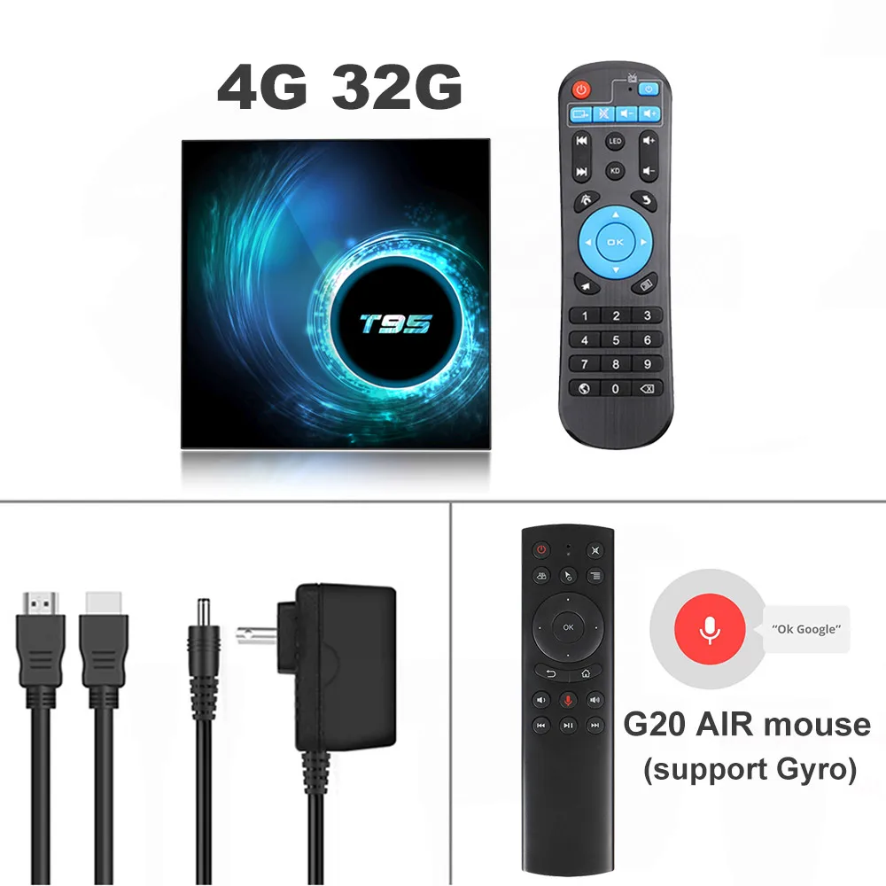 Original T95 android tv box bluetooth 5.0 2.4g & 5g Wifi 128g 3D Voice16g 32gb 64gb 4k Quad Core Set-Top Box Media Player 