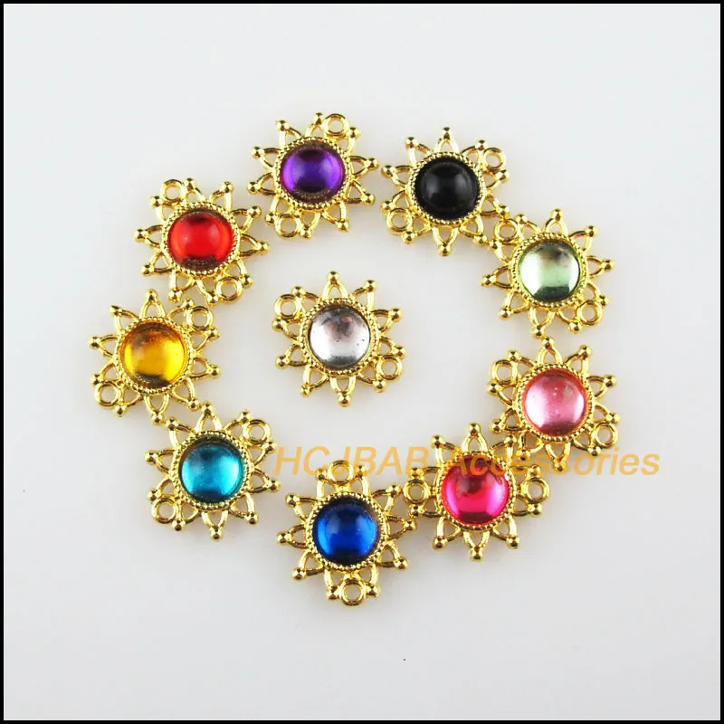 

20 New Sun Charms Mixed Acrylic Flower Connectors Gold Color 14mm