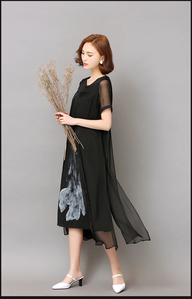 Large size M-3XL Add fertilizer to increase the new cotton and linen spell silk chiffon retro improved cheongsam dress