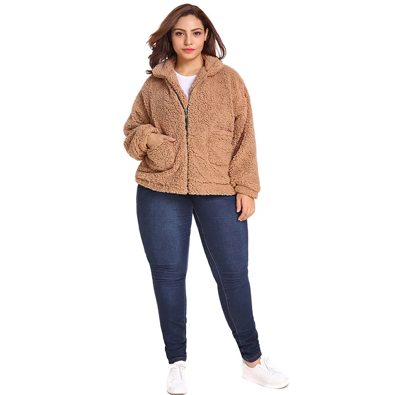 5XL 6XL размера плюс пальто из искусственного меха для женщин зимнее плюшевое пальто куртка из флиса на молнии Свободное теплое плюшевое меховое пальто женская верхняя одежда