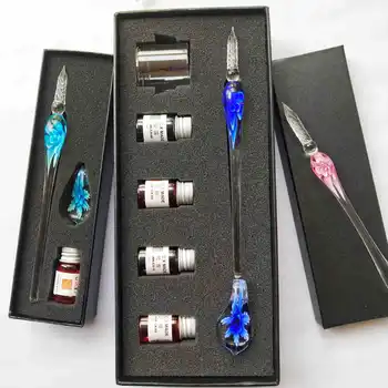 

Coloffice Inlaid Flower Glass Pen Set Golden Pastel Ink Glass Enamel Pen Gift Box Gifts For Friends Creative Literary Stationery